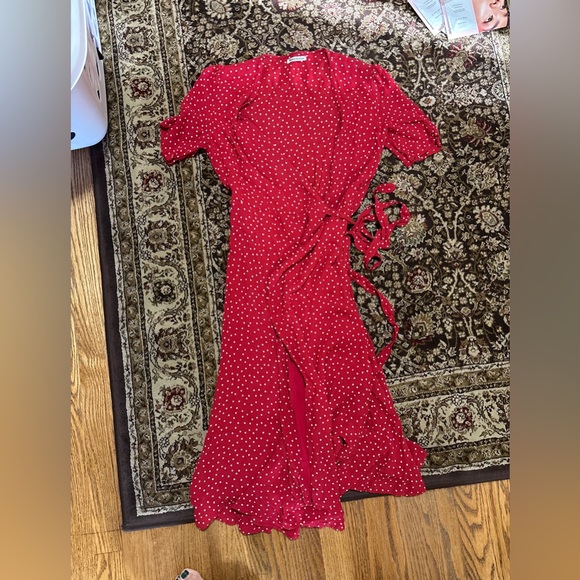 Reformation Napa Wrap Midi Dress in Red and White Polka Dot - Picture 12 of 12